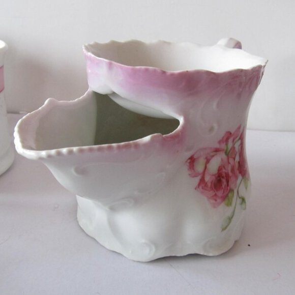 Antique Shaving Scuttle Floral Roses shaving Mug Pink Roses Floral Shaving Mugs - Picture 7 of 9